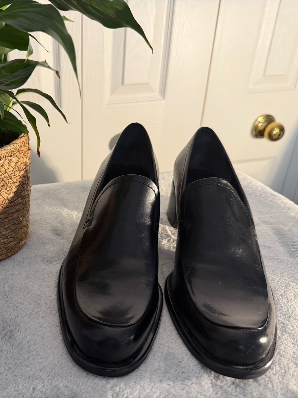 Black Women’s Leather Slip-On Dress Loafers